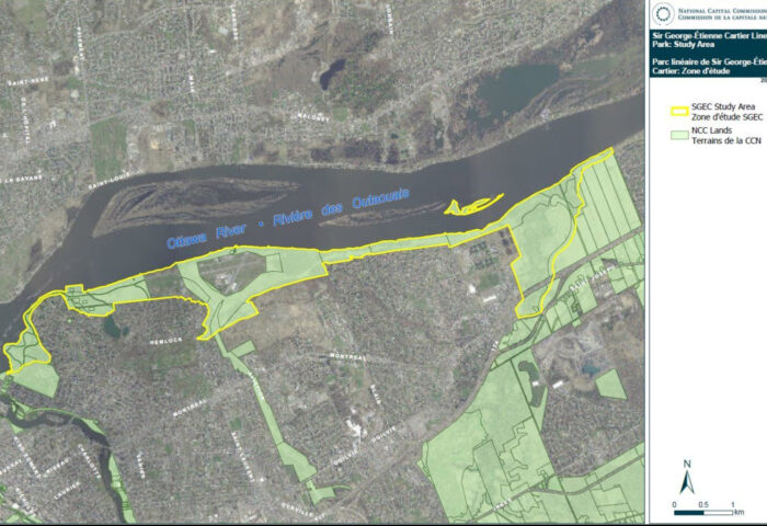 Screenshot of NCC map of the Sir George-Étienne Cartier Park study area, extending from Orleans west to Rockcliffe.