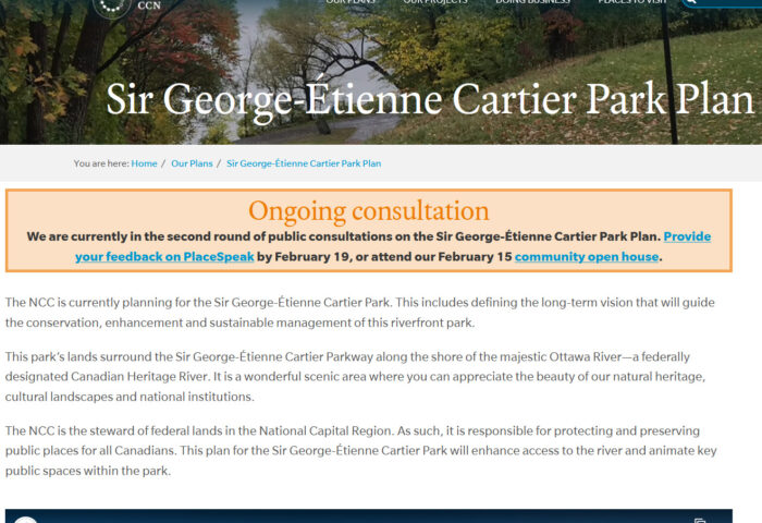 The National Capital Commission is holding an open house Wednesday February 15 about as part of a plan to "enhance access to the [Ottawa] river and animate key public spaces within" Sir George-Étienne Cartier Park. Residents can also submit online comments until Sunday February 19.