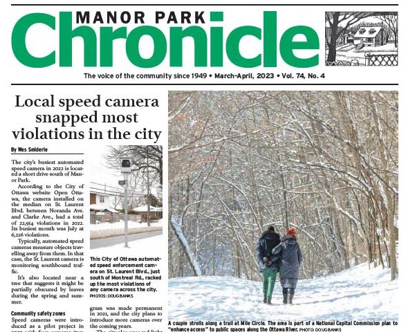 Cropped version of front page of March-April 2023 edition of the Manor Park Chronicle.