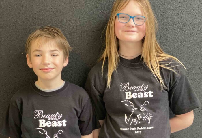 Manor Park Public School students Hazel Rank and Oliver Brinkman is are part of the tech crew for the school's 2023 musical production of the Beauty and the Beast. Photo supplied by Manor Park Public School