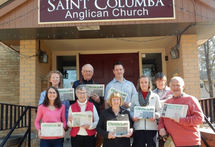 Pictured on a sunny April afternoon are the Chronicle’s delivery team captains, bundling team members and volunteers who deliver bundles to the doorsteps of neighbourhood carriers. Back Row: Lynn Teeple, Mark Mueller, Ian Brown, Sarah McCabe, Front Row: Céline Couture, Elinor Mueller, Jacki Sachrajda, Mary Ellen Porter and Mike McCabe. Photo: Sharleen Tattersfield