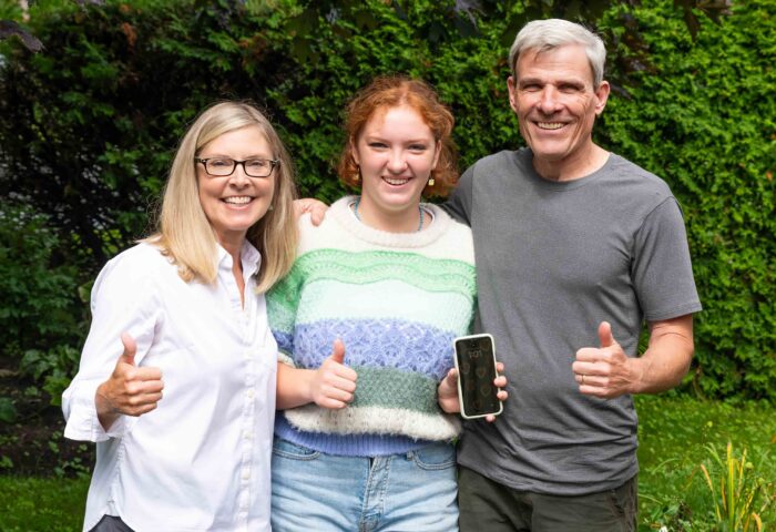 Thanks to the Manor Park listserve, Christine and Paul MacMillan helped Sloane Smith (centre) recover the mobile phone she lost in Italy. Photo: Doug Banks