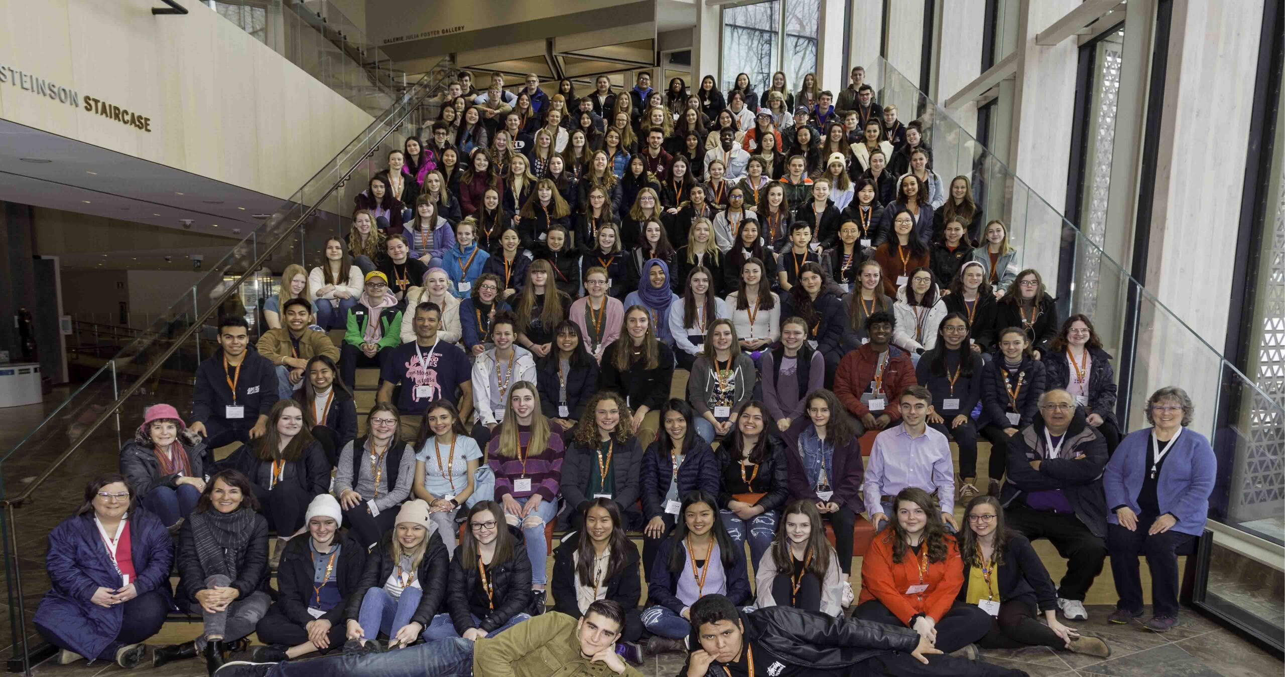 The final group of Encounters with Canada students posed at the main stairway in March 2020 during “Medicine and Health” week. The following week, the world shut down with restrictions imposed by the COVID-19 pandemic. Photo supplied by Historica Canada