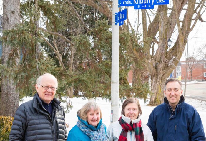 Kilbarry Cres. has housed a quartet busy writers. From left to right, Mark Mueller, Dawn Bell Logan, Sheila Cornett and Glen Hodgson have been using their skills to explore everything from pre-Confederation Upper Canada to the world of professional sports. See page 36 of this edition to learn more about these writers and their books. Photo: Doug Banks