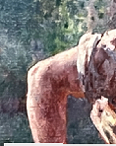 The “elbows up” figure in this image is a blow-up from one of the National Gallery’s treasures. Who is the artist?
