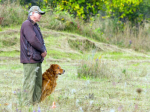 The author Gregory Thompson handling Diesel in a marked retrieve. PHOTO: SUBMITTED