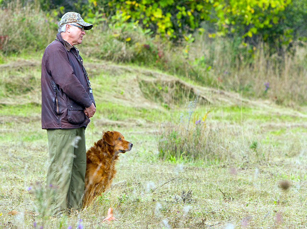 The author Gregory Thompson handling Diesel in a marked retrieve. PHOTO: SUBMITTED