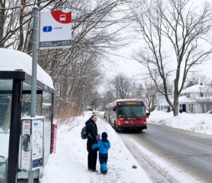 Transit riders prepare to board a number 7 bus as it approaches the stop at Birch Avenue and Eastbourne Avenue. PHOTO: RYLAND COYNE