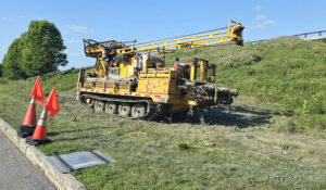Workers have drilled bore holes at various sites along the Aviation Parkway to determine the feasibility of widening the road to four lanes. PHOTO: SUBMITTED