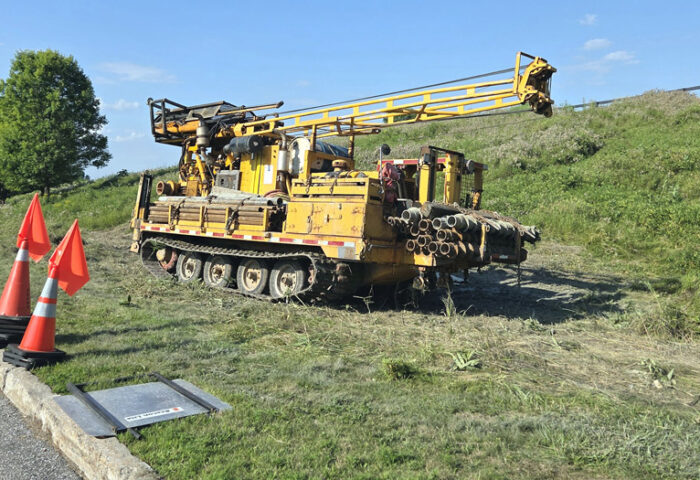 Workers have drilled bore holes at various sites along the Aviation Parkway to determine the feasibility of widening the road to four lanes. PHOTO: SUBMITTED